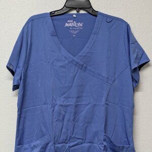 Mini Marilyn Blue V-neck w/ Short Sleeves & Double Side Pocket Scurbs Shirt - XL